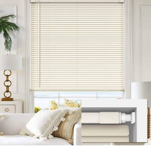 lot 9818 image: LazBlinds No Tools No Drill 1 Vinyl Mini Blinds, Cordless Blinds for Windows, Light Filtering Horizontal Window Blinds & Shades, 36 W x 64 H, Cream