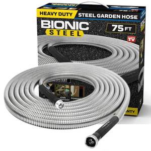 lot 9821 image: Bionic Steel Garden Hose 75  ft Water Hose For Outside Heavy Duty Metal Hose Stainless Steel with Spray Nozzle Kink-Free