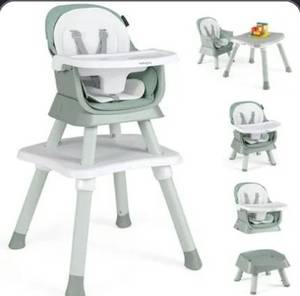 lot 9827 image: Babyjoy 8-in-1 Baby High Chair with Double-layer Cushions Multifunctional Toddler Green