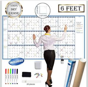 lot 9831 image: 4 Pack Large Dry Erase Wall Calendar - 38 x 72 - Undated Blank Reusable Yearly Calendar - Giant Whiteboard Annual Poster - Laminated Office Jumbo 12 Month Calendar