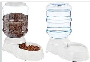 lot 9845 image: Amazon Basics Automatic Pet Water Dispenser and Gravity Food Feeder Set for Cat and Dog, Easy to Clean, 6-Pound Food Capacity, 1-Gallon, Small, Gray, Pack of 2