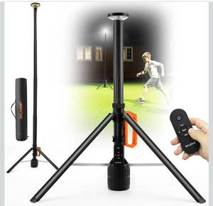 lot 9867 image: SYLSTAR 360° Rechargeable Work Light with Remote &ampTelescopic Stand (8.4Ft), 3000LM Ultra Bright 3CCT Dimmable, 6000mAh Battery, Portable Camping Light for Jobsite Workshop Sports Emergencies