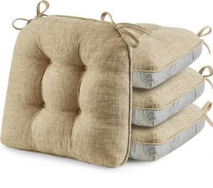 lot 9869 image: Chair Cushions for Dining Chairs, Foam Chair Pads Kitchen Seat Cushions with Ties, Washable Seat Pad Set of 4, 15.5 x 15.5 x 4, Khaki
