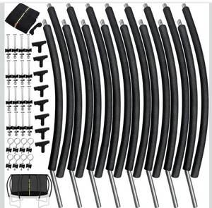 lot 9884 image: 14Ft 8 Pcs Trampoline Curved Poles Replacement with Enclosure Net, Trampoline Curved Pole, Plastic T Connector, Fiberglass Rods, Mounting Hardware, Foam Padding