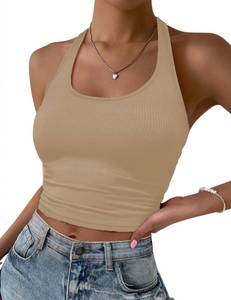 lot 9888 image: Ekouaer Women Halter Top Backless Scroop Neck Slim Stretchy Ribbed Knit Camisole Crop Tops Pink L