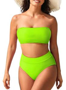 lot 9894 image: Pink Queen 2 Piece Bikini Set for Women Strapless Sexy Cheeky Push Up High Waisted Swimsuit Bathing Suit Green L