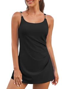 lot 9906 image: Aleumdr Swim Suits for Women 2025 Swim Dress One Piece Swimsuits Womens Skirted Tummy Control Bathing Suit for Womens Swimsuits Rompers Modest Swimwear Black XX-Large