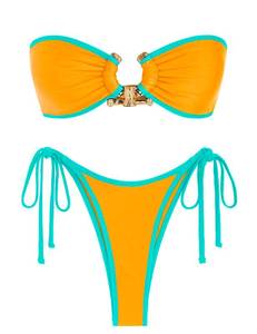 lot 9907 image: ZAFUL Womens Swimsuits Bandeau Bikini Sets Sexy High Cut Thong Bathing Suit Padded Bahamas Swim Suits Silky Orange XS