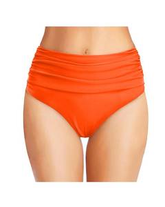 lot 9917 image: Tempt Me Womens Orange High Waisted Bikini Bottom Tummy Control Ruched Bathing Suit Swim Bottom XL