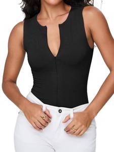 lot 9919 image: iGENJUN Womens Bodysuit Tops Sleeveless Invisible Zip Up Crew Neck Body suit, S,Black