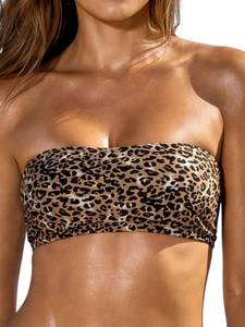 lot 9924 image: RELLECIGA Womens Leopard Bathing Suit Adjustable Back Lace-up Bandeau Bikini Top Size Large