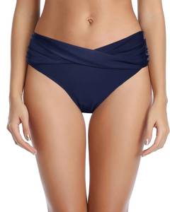 lot 9926 image: Tempt Me Women Navy Blue Twist Bikini Bottom Moderate High Cut Bathing Suit Bottoms Ruched Swimsuit Bottom S