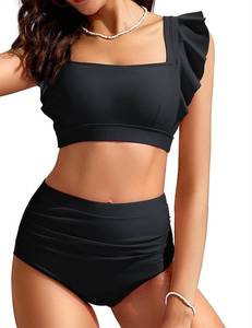 lot 9929 image: Kate Kasin Womens Full Coverage Bikini Sets Swimsuits High Waisted Black Two Piece Tummy Control Bathing Suits Swimwear Medium
