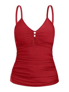 lot 9932 image: Ocean Blues Womens Red V-Neck Tankini Top Ruched Tummy Control Tankini Swimsuit Top Paddings Tankini No Bottom Size X-Large
