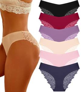 lot 9941 image: FINETOO 6 Pack Sexy Underwear for Women Silky Seamless No Show Panties Ladies Lace Bikini Lightweight Cheeky Hipster(XL)