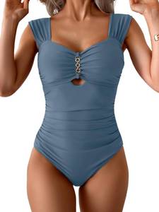 lot 9943 image: Eomenie Womens One Piece Swimsuit Tummy Control Cutout Bathing Suit Push Up Wide Straps Swim Suit Brown XL