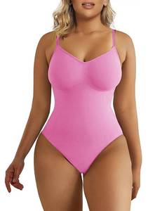 lot 9946 image: SHAPERX Womens Tummy Control Shapewear Thong Bodysuit Seamless Waist Snatching Body Shaper,SZ5215-Pink-SM