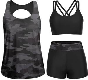 lot 9949 image: Yonique 3 Piece Tankini Swimsuits for Women Bathing Suits with Boy Shorts and Swim Tank Top Bra Modest Swimwear Camo XL