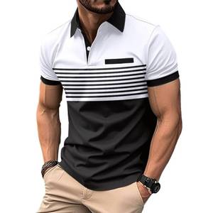 lot 9951 image: Mens Fashion Color Block Polo Shirts Casual Short Sleeve T Shirt Striped Moisture Wicking Golf Shirts Tops White Medium