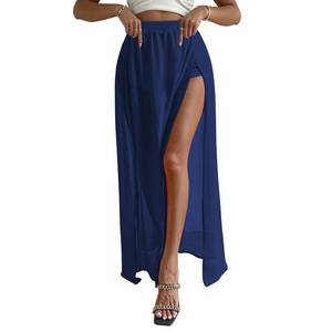 lot 9955 image: ECHOINE Womens Mesh Swimsuit Cover Up Skirts Sexy Sheer High Waist Slit See Through Long Beach Sarongs Blue L