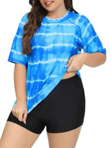 lot 9959 image: ALLTOKE Womens Plus Size Short Sleeve Rash Guard Sets Swim Shirts with Shorts Two Piece Swimsuit UPF50 05 1XL