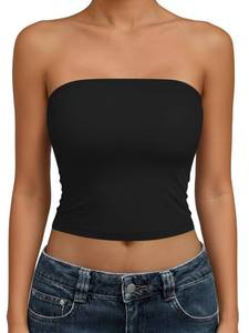 lot 9962 image: Trendy Queen Womens Tube Tops Strapless Crop Tops Basic Backless Sleeveless Going Out 2026 Spring Outfits Summer Clothes Black XS