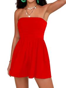 lot 9974 image: STOLKISS Women Strapless Rompers Sleeveless Off Shoulder Tube Top Shorts Rompers One Piece Beach Jumpsuits Outfits Dressy Red S