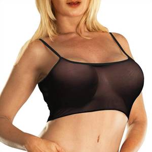 lot 9976 image: SHERRYLO Sheer Bikini Top for Women Tank Top Crop Top See Through Summer Sleeveless Strap Mesh Swimsuit Cami Tops See Thru Black LXL