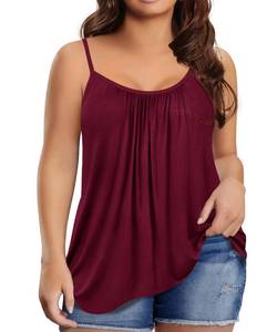 lot 9978 image: TIYOMI Plus Size Cami Tops for Women Spaghetti Tank Adjustable Straps Buttons Sexy Cleavage V Neck Vest Party Holiday Suspenders Plain Solid Color Summer Date Burgundy Red 4XL