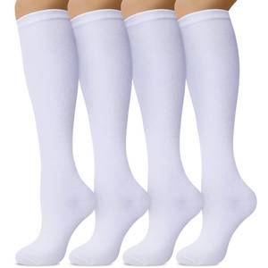 lot 9980 image: Senker Fashion Knee High Socks for Women, Cotton White Long Tube Sock Black Stockings Striped for Boot Outdoor Sport