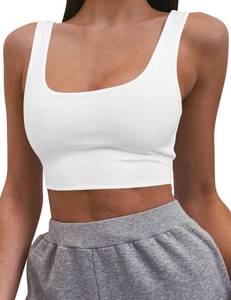 lot 9982 image: Mizoci Womens Basic Sleeveless Square Neck Cropped Double Layer Sexy Crop Tank Top,Medium,White