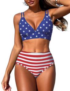 lot 9984 image: ZAFUL Womens American Flag Bikini Set High Waisted Bathing Suit Womens 2 Piece Swimsuits Push Up Bathing Set Vintage Swimsuit for Women Stripes and Star XL