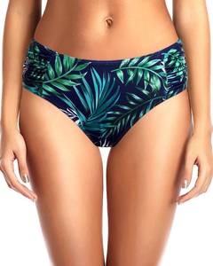 lot 9987 image: Tempt Me Women Green Leaves Bikini Bottoms Mid Waist Ruched Bathing Suit Swimsuit Full Coverage Swim Bottom M