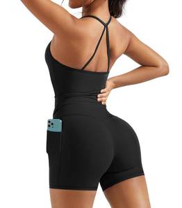 lot 9994 image: OMKAGI 2 Piece Workout Sets for Women Padded Sports Bra Tank Booty Gym Shorts with Pockets(S,284-Black)