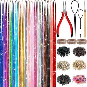 lot 164 image: Hair Tinsel Kit 18 Colors, 7600 Strands, Heat-Resistant Extensions