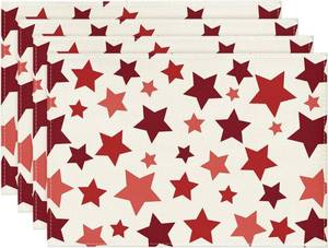 lot 210 image: 4 Pack Rounded Patriotic Placemats, Red with White Stars, 14