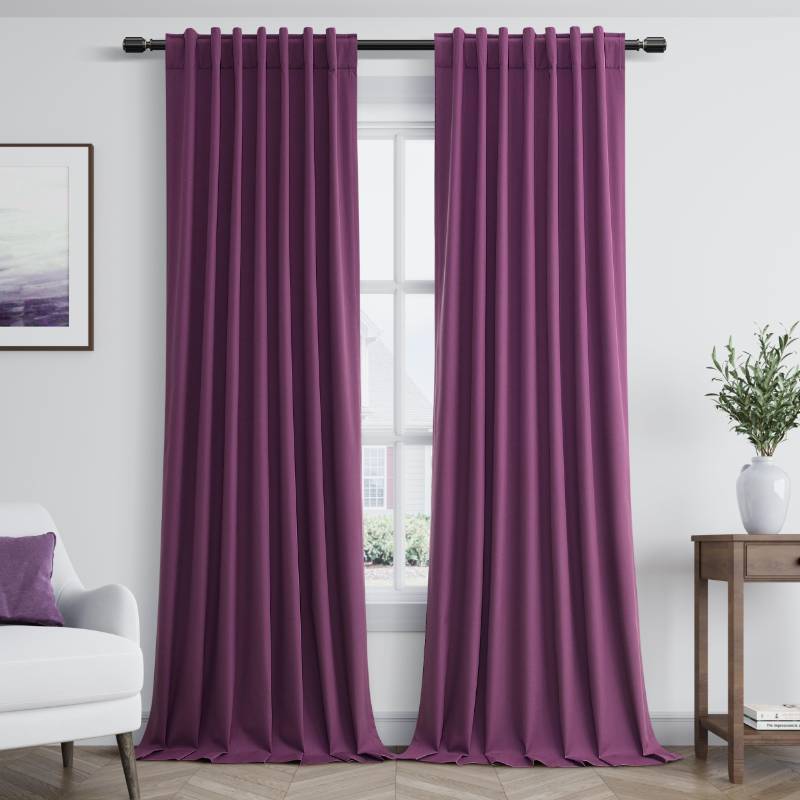 lot 29029 image: Guken 100% Blackout Curtains 84 Inch Length 2 Panels Set for Living Room Bedroom Back Tab Thermal Insulated Black Out Linen Drapes Room Darkening New Purple,52x84 - Retail $57
