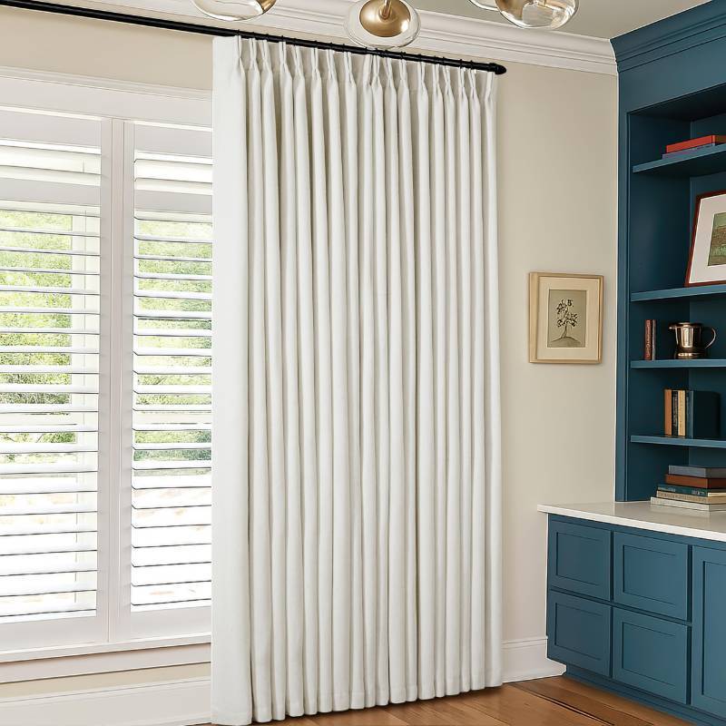 lot 32832 image: Natural Blackout Linen Curtains 96 Inch Length 60 Inch Wide for Sliding Door Pinch Pleated Back Tab Black Out Drapes Farmhouse Rustic Room Darkening Window Curtain Bedroom 96 Inches Long 1 Panel - Retail $71