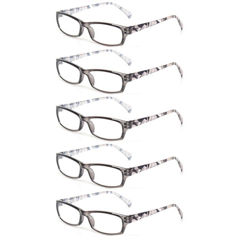 lot 32853 image: Kerecsen Reading Glasses 5 Pairs Fashion Ladies Readers Spring Hinge with Pattern Print Eyeglasses for Women (5 Grey, 2.0, x) - Retail $15