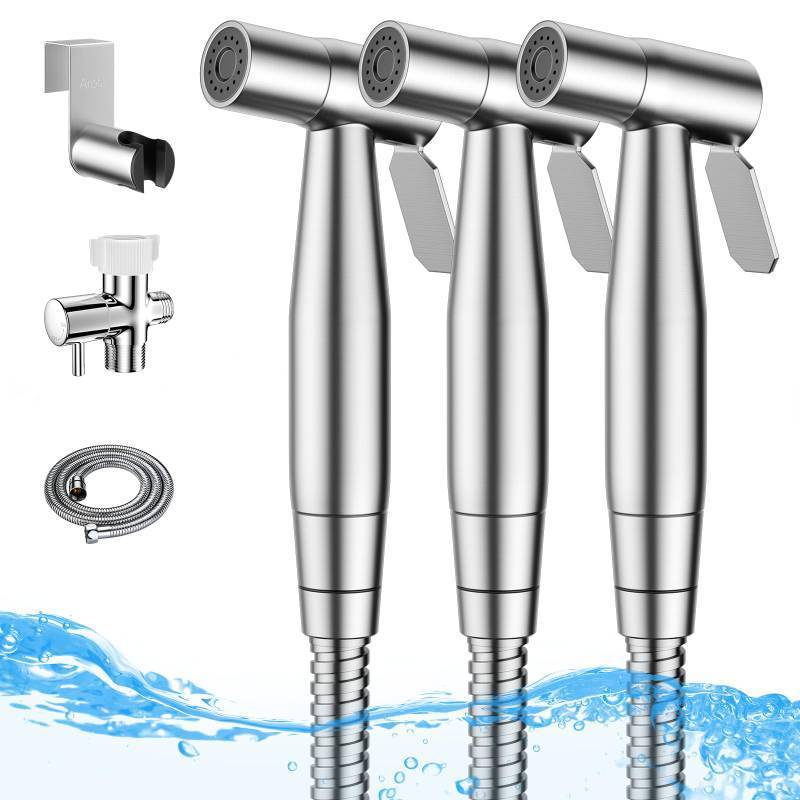 lot 32868 image: Arofa Handheld Bidet Sprayer for Toilet - 3 Pack Bidets Faucet for Existing Toilets Cloth Diaper Jet Sprayer, Stainless Steel Muslim Shower with Bidet Hose for Feminine Wash - Retail $80