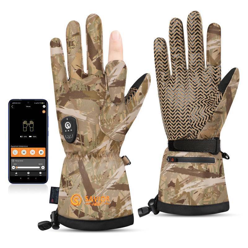 lot 32877 image: SAVIOR HEAT Upgraded Heated Gloves for Hunting, Camo Waterproof Electric Gloves for Men & Women, Type-C Fast Charge��up to 11H Warmth for Duck Hunting in Cold Weather (Khaki Camo, XSS) - Retail $170