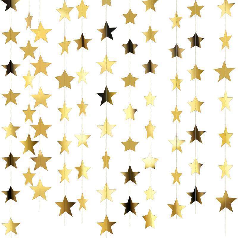 lot 42284 image: Patelai Glitter Star Garland Banner 2026 Graduation Decor 130 Feet Star Hanging Banner Twinkle Backdrop for Party Birthday Classroom Wedding Supplies(Gold) - Retail $16