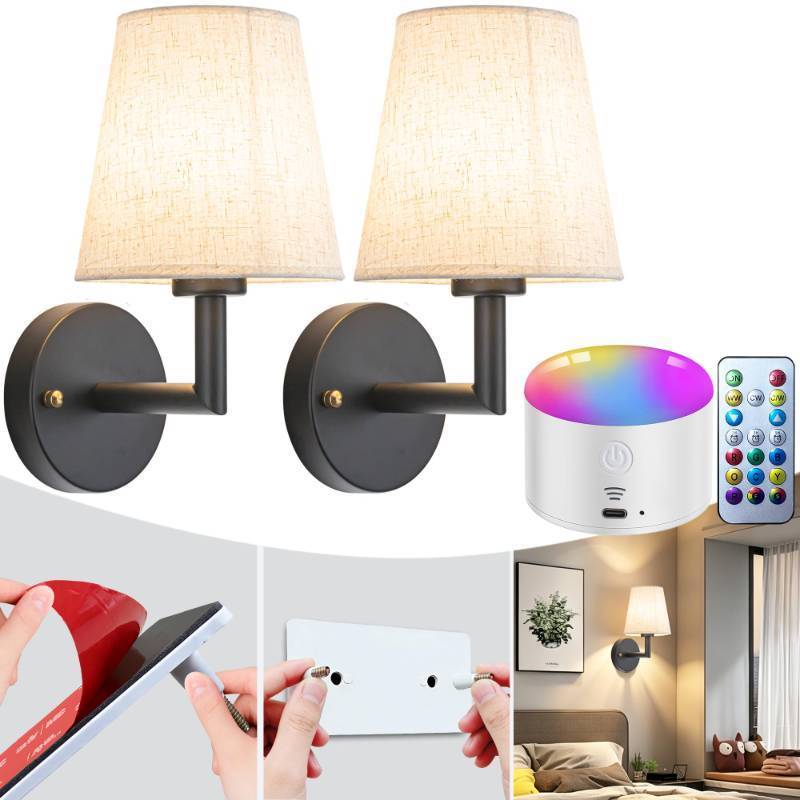 lot 22339 image: YHCDLAMP Peel and Stick Wall Sconces, No Drilling Stick On Wall Sconce, Wireless Battery Operated Wall Lights, Adhesive Wall Lamp with 10000mAh Battery Bulb for Bedroom Living Room Decor - Retail $60