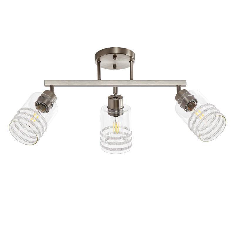 lot 22368 image: 3 Light Track Lighting Fixtures Ceiling Brushed Nickel Light Fixtures Ceiling Mount Kitchen Track Lighting 3-Light Bathroom Vanity Light Bathroom Light Fixtures with Glass Shades Adjustable Heads