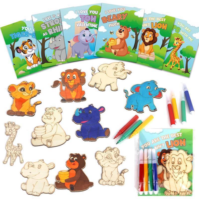 lot 22380 image: BainGesk Valentines Day Cards for Kids School, 30 PACK Animal Wooden Painting Crafts Kits, Valentines Cards for Classroom Exchange, Valentines Day Gifts for Kids, Valentines Party Favors - Retail $24