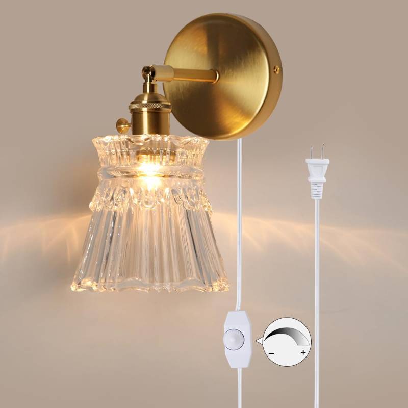 lot 22407 image: Sedelan Plug in Wall Sconces, Victorian Wall Sconce, Vintage Wall Lights for Bedroom Dimmable, Mid Century Plug in Sconces Indoor, Bathroom Glass Vanity Light, 3-in-1 Wall & Ceiling Light