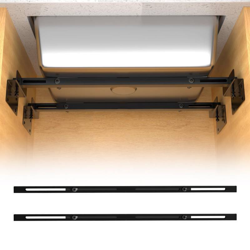 lot 22421 image: Heavy Duty Undermount Sink Brackets & Kitchen Sink Installation Parts Kit - 800 lbs Capacity Adjustable Carbon Steel Support, Horizontal Space-Saving Design for Kitchen Sinks (71-100cm) - Retail $35