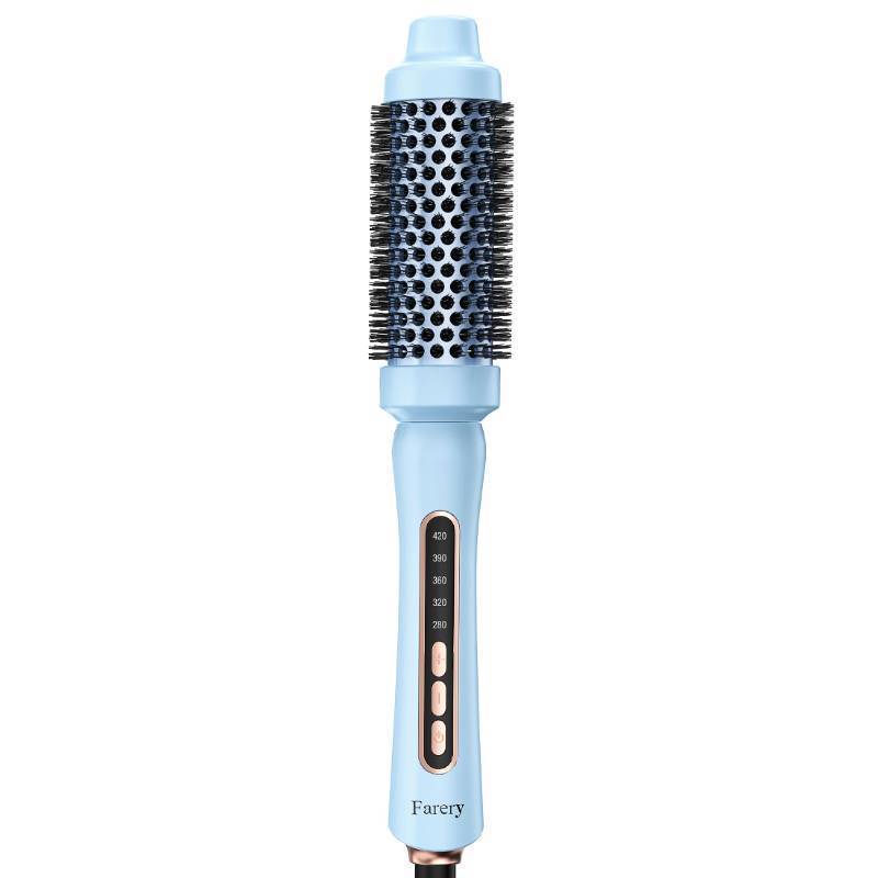 lot 22423 image: Farery Thermal Brush 1.5 Inch for Short to Medium Hair, Heated Round Curling Iron with 5 Heat Settings Up to 420°F, Hot Styling Tool for Curls Bangs Volume Flips, Dual Voltage Travel - Retail $30