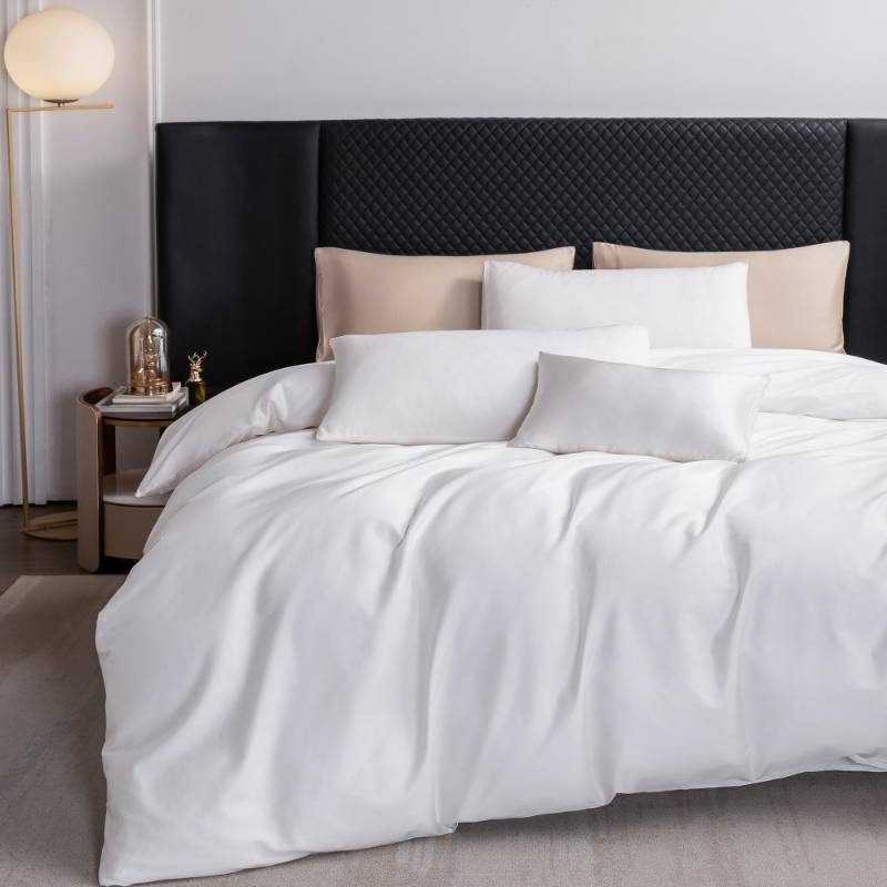 lot 22760 image: MooMee Duvet Cover Set, 100% Extra Long Staple Cotton 600 Thread Count Sateen Smooth Luxury Breathable Hotel Quality Cooling Bedding for All Season, 3 Pieces (White, Queen 90x90) - Retail $70