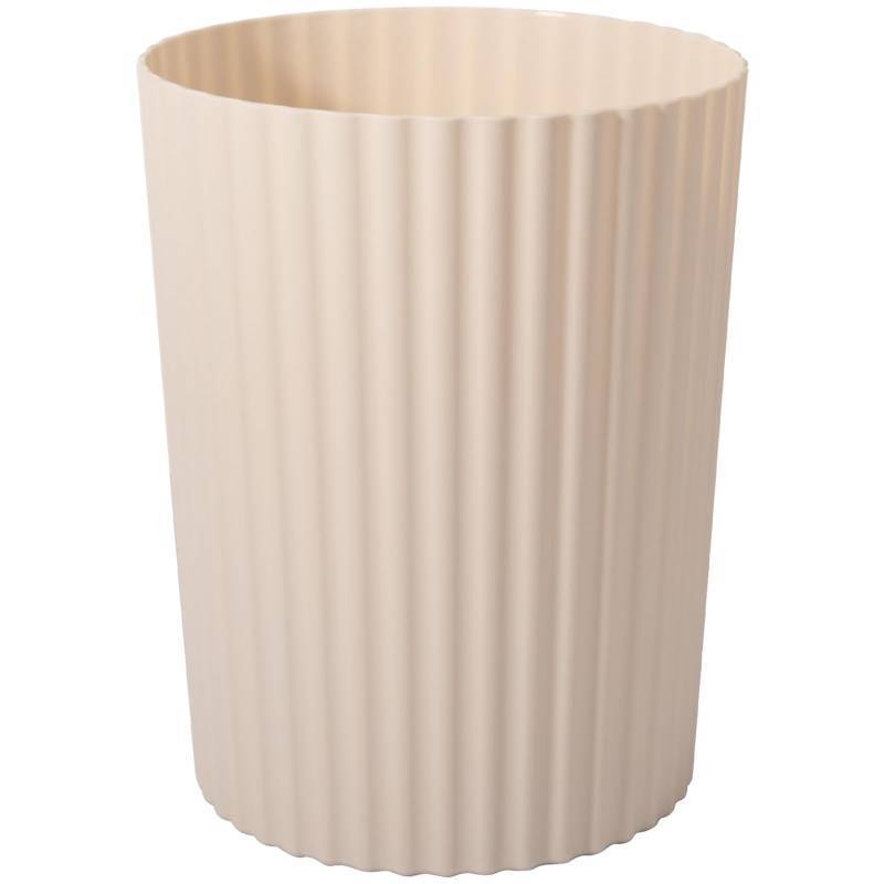 lot 22762 image: JiatuA Small Trash Can Plastic Wastebasket Round Garbage Container Bin for Bathroom, Kitchen, Bedroom, Home Office, College Dorm, Beige - Retail $15